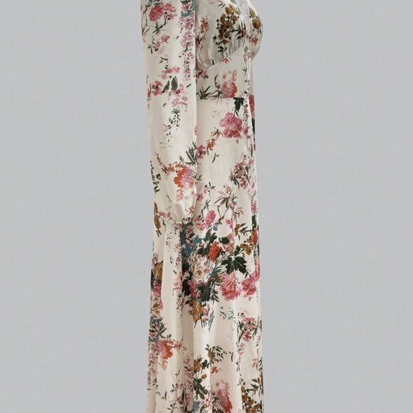 Multicolor Boho Women's Casual Elegant V-Neck Long Sleeve Floral Print Dress - Picture 6 of 8